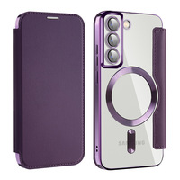 Étui de téléphone antichoc en cuir PU avec porte-cartes et électroplaqué magnétique TPU+PC pour Samsung S23 S24 S25 S26 Plus Ultra