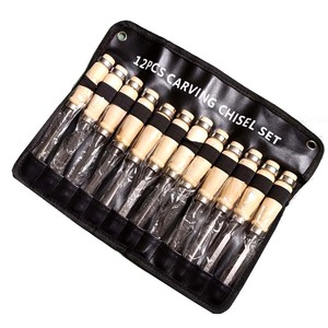 12Pcs Woodworking Carving Chisel Set Metric Round Shank Straight Tip Carpentry Tools - Product Image 2