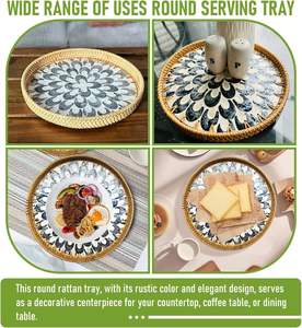 Hand-Woven Sustainable Multifunction Rattan Serving Tray 2 Small Coasters for Kitchen Tableware Spice Rack Coffee/Bread/Fruits - Product Image 4