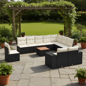 Set Divano Modulare da Giardino in Rattan PE Nero Moderno, Arredamento da Esterno con Cuscini, 7 Posti - Product Image 2
