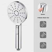 Douche murale moderne à tête circulaire avec bouton de commande, en métal chromé, pour salle de bain
