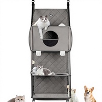 Arbre à chat suspendu classique, à fixer à la porte, avec hamac, pour intérieur, 4 niveaux, coussin amovible, jouet à roulettes, jouet à balles, en nylon, carton