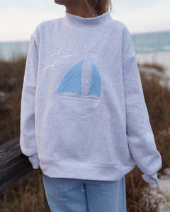 Sudadera de Algodón Grueso con Cuello Alto y Bordado de Velero Gris, Estilo Vintage, con Logotipo Personalizado, para Mujer, Ropa Urbana - Product Image 3