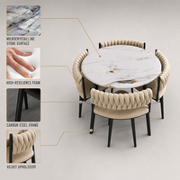 Ensemble table et chaises de salle à manger aspect marbre moderne, 4 chaises peu encombrantes, rondes, 800 mm, restaurant, café, hôtel