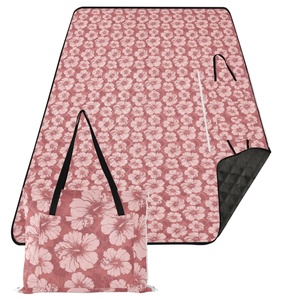60X80in Hawaii Hibiscus Flowers Oversized Custom Design Quilted Foldable Camping Blankets Outdoor Portable Picnic <b>Mat</b> Handbag - Product Image 1