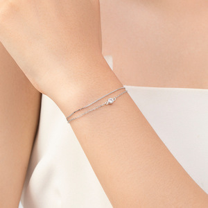 S925 Silver Minimalist Chain <b>Bracelet</b> With Round Diamond Bezel Setting Unisex Everyday Wear women's fashion - Product Image 3
