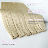 Extensiones de cabello humano de trama Genius atadas a mano con cutícula rusa intacta de rubio platino, doble dibujado
