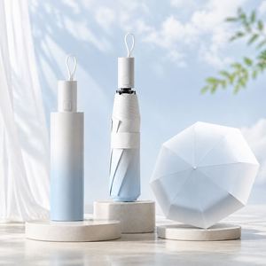 ร่มพับสามตอนแบบเปิด-ปิดอัตโนมัติ สีดำเคลือบกันน้ำ UPF50 พิมพ์ลายไล่เฉดสี สำหรับสุภาพสตรี รับผลิตตามสั่งพร้อมโลโก้ขายส่ง - Product Image 1