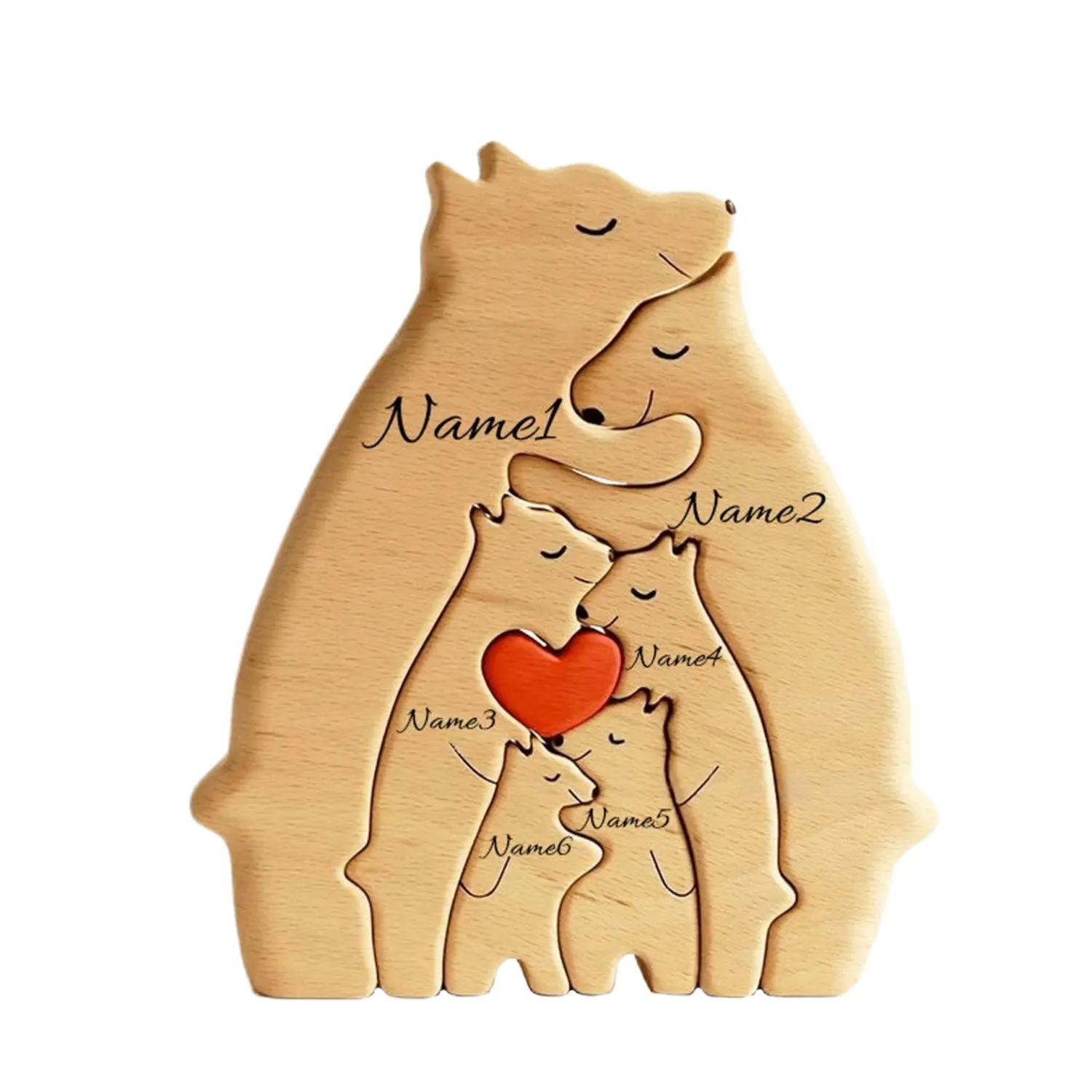 Оптовая Продажа Персонализированные медведь семья в форме сердца твердая деревянная игрушка-головоломка орнамент украшение логотип на заказ
