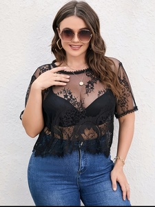 Áo kiểu mùa hè nữ, chất liệu voan ren xuyên thấu, kiểu dáng rộng rãi, phong cách cổ điển, họa tiết thêu gợi cảm, chất liệu lưới, xuất xưởng trực tiếp - Product Image 4