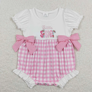 Toddler Baby Girls Big Little <b>Sister</b> Print Matching Outfits Pink Gingham Ruffle Shorts Set Bubble Romper Summer Clothing - Product Image 4