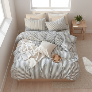 Parure de lit de luxe en coton tissé 400TC, rayée, lavée, avec housse de <span class=keywords><strong>couette</strong></span> et drap-housse, taille King, taille personnalisée, vente en gros - Product Image 2