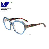 Lunettes anti-lumière bleue hexagonales en acétate, monture tendance, taille 53-20-145, personnalisables OEM, pour adultes unisexes, flexibles, MOQ (10 pièces)