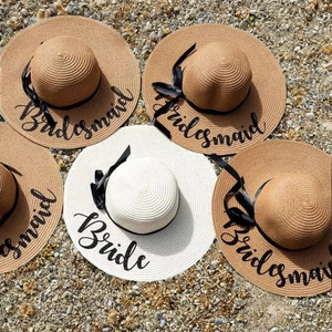 뜨거운 판매 리본 자수 비치 보터 스타일 신부와 처녀 파티 장식 선물 조정 가능한 밀짚 태양 모자 - Product Image 5