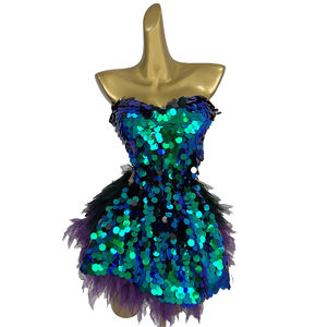 Korset mewah payet tanpa tali rok garis A Set <span class=keywords><strong>2</strong></span> potong pakaian gaun putri ulang tahun wanita gaun pentas gaun malam - Product Image 1