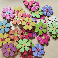 Kancing Kayu Poplar Motif Bunga 6 Kelopak Polkadot Vintage 2 Lubang 20mm 25mm, Bebas Nikel, Berwarna-warni, untuk Pakaian, Tas, DIY