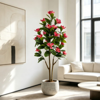 Pohon Bunga Magnolia Merah Sunset Buatan WarmthPerch, Tanaman Pot Ramah Lingkungan 5.6-6.9 kaki untuk Dekorasi Rumah dan Pernikahan Dalam Ruangan