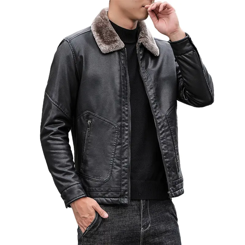 Winter Motorcycle Jacket PU Leather Warm Coat Windproof Waterproof Outdoor Streetwear Jacket for Man