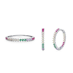 S925 Sterling Silver Colored Zircon Geometric Ring Earrings for Women, Trendy Stackable Earrings and Rings - Product Image 1