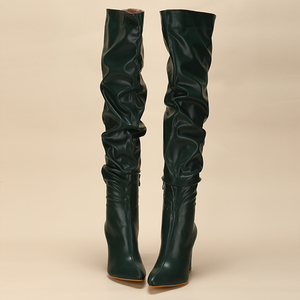 De Dama Large Size 2025 Wrinkle Thigh High Chunky Heel Boots Women Shoes for Winter - Product Image 5