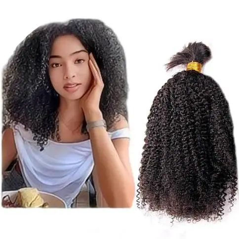 Atacado Natural preto 12a SDD Virgem Brasileira Cutícula alinhada Nenhum-trama Afro Kinky Curly cabelo humano Em Massa para trançar o cabelo