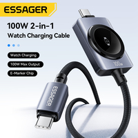 Kabel Pengisi Daya Data USB Tipe C 100W ESSAGER ES-X82 2 in 1 USB-C ke USB-C untuk Ponsel dan Jam Tangan dengan Pengisian Daya Nirkabel Magnetik untuk Jam Tangan Pintar