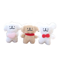 Porte-clés en peluche en forme de cœur avec figurine de chien de dessin animé mignon, rembourrage en coton PP, accessoires brodés