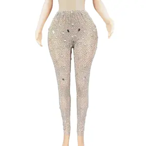 Sparkly देवियों सेक्सी खिंचाव Bodycon Rhinestones पतलून महिलाओं क्रिस्टल पैंट क्लब पार्टी प्रोम पैंट जाज नृत्य चरण पोशाक