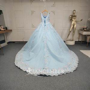 Pour Jancember ANY49 bleu ciel papillon robe de bal gonflée perlée robes de soirée décorées de cristal pour 16 filles naturel pour les fêtes - Product Image 3