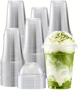 แก้วพลาสติกแบบใช้แล้วทิ้ง ปลอดสาร BPA เกรดสำหรับอาหาร พร้อมฝาโดม แพ็ค 1000 ใบ ขนาด 12 ออนซ์ สำหรับกาแฟเย็น มิลค์เชค และสมูทตี้ - Product Image 1