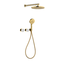 Ensemble de robinet de douche chaude et froide à montage mural Système de kit de douche de pluie de salle de bain Mélangeur de douche dissimulé avec poignée en cristal