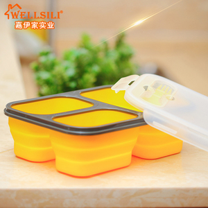 Fiambrera de silicona plegable ecológica, contenedor de alimentos sin BPA, 3 compartimentos, bento con horquilla, gran oferta de fábrica - Product Image 5
