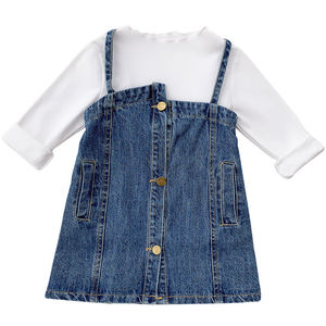 Ensemble vêtements pour petites filles, salopette de printemps, en denim, avec t-shirt blanc, <span class=keywords><strong>2</strong></span> pièces, vente en gros, 2021 - Product Image 4