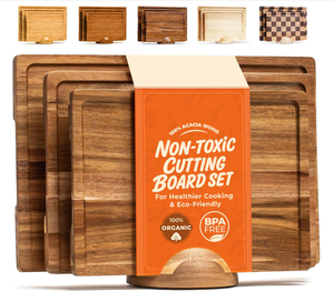 Ensemble de planches à découper en bois d'acacia Lomato, 3 pièces, non toxiques, sans BPA, en forme de dôme, avec support, épaisseur 1,5 cm, lavables au lave-vaisselle - Product Image 1