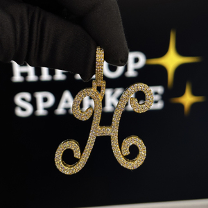 Pendentif personnalisé en argent sterling 925 avec lettre initiale H en moissanite VVS, plaqué or 18 carats, collier hip-hop pour hommes et femmes - Product Image 1