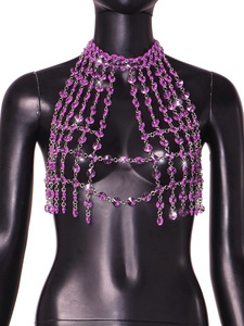 Sommer Kristall-Körperschmuck Tanzkostüm Lila Acryl-Diamanten Weste Tops Damen Sexy Rückenfreies Ausgeschnittenes Camisole Brustkette - Product Image 6