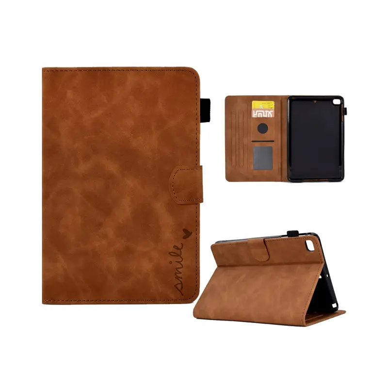 Benutzer definierte geprägte Smile Flip Leder Brieftasche Karten abdeckung Smart Tablet Covers Hüllen für iPad mini 6/5/4/3/