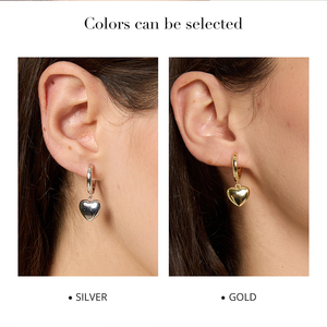 Pendientes de aro en forma de corazón, aleación de plata chapada en oro, regalo de joyería romántico unisex - Product Image 4