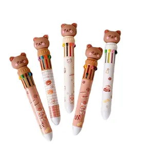 Cartoon Bear Ballpoint Pen 10-color Multi Function Pen Stationery Kawaii Pen