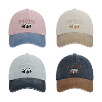 Gorra de Béisbol Bordada con Panda Lavado, Diseño Bicolor, Estilo Casual, Protección Solar para Hombre y Mujer, Novedad 2026