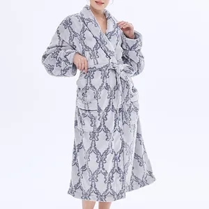 Wholesale Custom Spa Robe Ladies Queen 100% Polyester Plush sex Velvet Flannel Coral Fleece Bathrobe