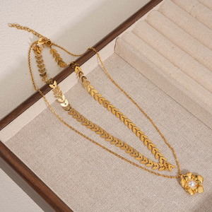 Collar de Doble Capa de Acero Inoxidable 304 con Colgante de Flor Chapado en Oro de 18K de Moda, Electrochapado al Vacío de 18K para Mujer - Product Image 4
