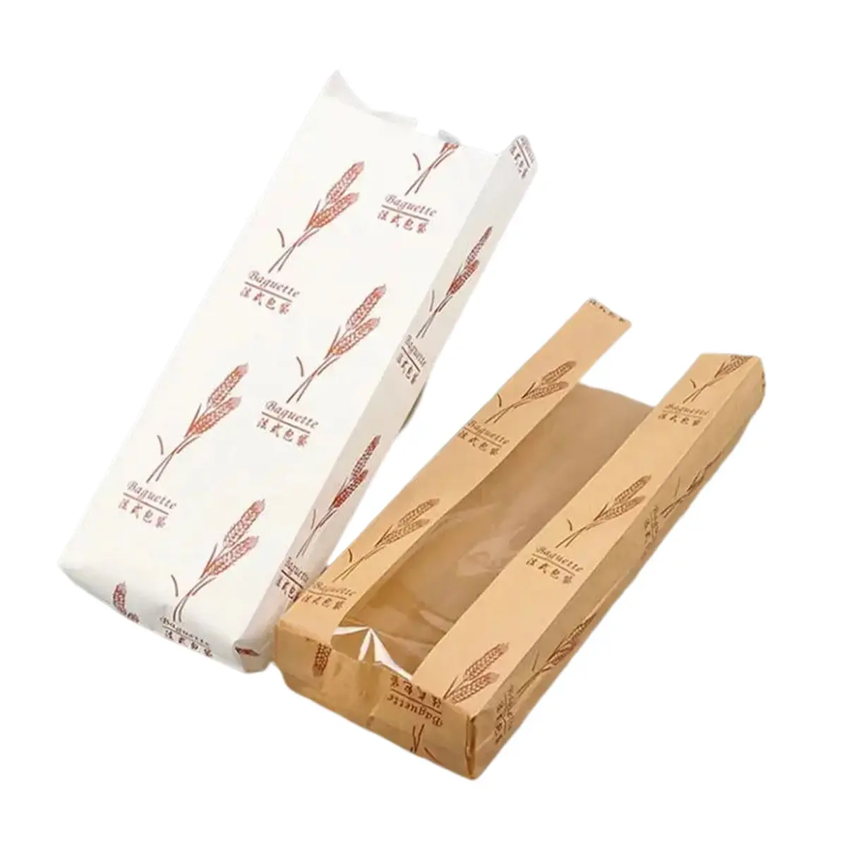 Customised printed french baguette bag brown Kraft perforated paper baguette bread bag
