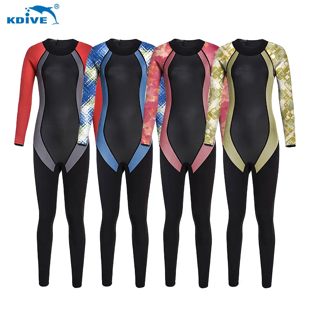 KDIVE-traje de neopreno con cremallera en la espalda para mujer, traje húmedo de manga larga, piel suave, surf, buceo, venta al por mayor, 3MM