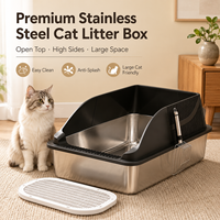 Bac à litière pour chat en acier inoxydable OEM, grand modèle 20L, à ouverture supérieure, écologique, antiadhésif, facile à nettoyer, avec tapis de protection à bords hauts pour chats d'intérieur