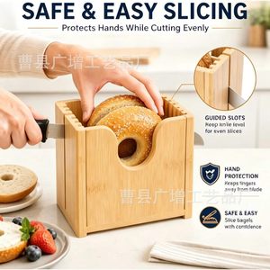 Wooden Bread Slicing <b>Box</b> 5 Loaf Capacity Bagel Muffin <b>Roll</b> Cutter Storage Kitchen Baking <b>Tool</b> - Product Image 3