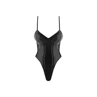 Combinaison brillante pour femme, body sexy en cuir artificiel, style licou, pour pole dance, soirée, noir