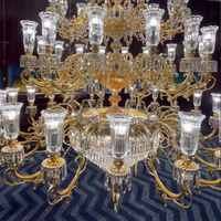 Lustre en cristal doré européen, abat-jour en verre, suspension, luminaire pour villa, hall d'hôtel, salle de banquet