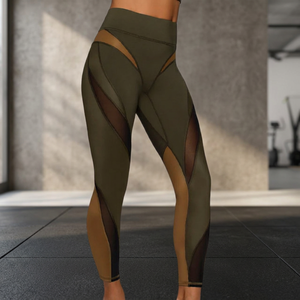 High Elastic Waist Women's Gym <b>Workout</b> <b>Leggings</b> <b>Pockets</b> Color Contrast Splicing Stretchy Yoga Pants Solid Quick Dry Full Length - Product Image 3