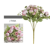 Buket Mawar Buatan, Bunga Mawar Sutra, Mawar Peony Kecil, Mawar Teh untuk Dekorasi Acara Pernikahan, Kue, Hadiah